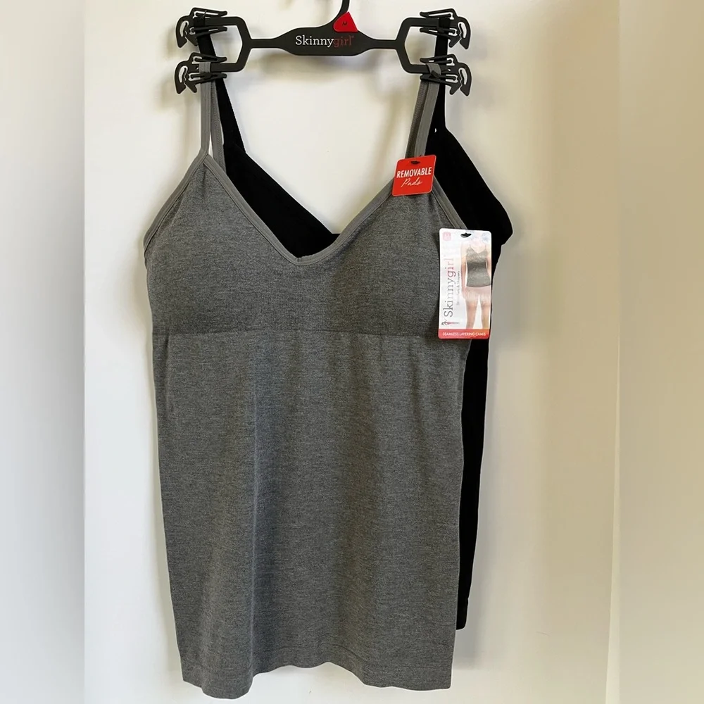 Skinny Girl Stretch Seamless Adjustable Straps Removable Pads Layering Camis 2pc - Picture 1 of 12